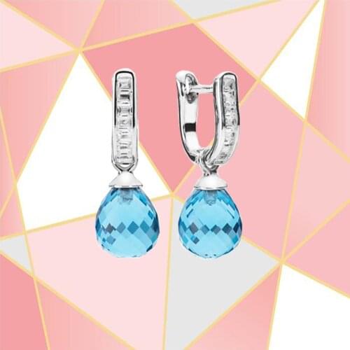 2021 New High Quality Transparent Cubic Zirconia And Multi-faceted Sky Blue Crystal Earrings, Womens Fashion Exquisite Jewelry