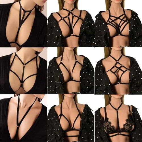 New Body Harness Bra Elastic Adjustable Hollow Out Strap Tops Sexy Ladies Underwear Punk Harness Goth Garter Belt garter belt