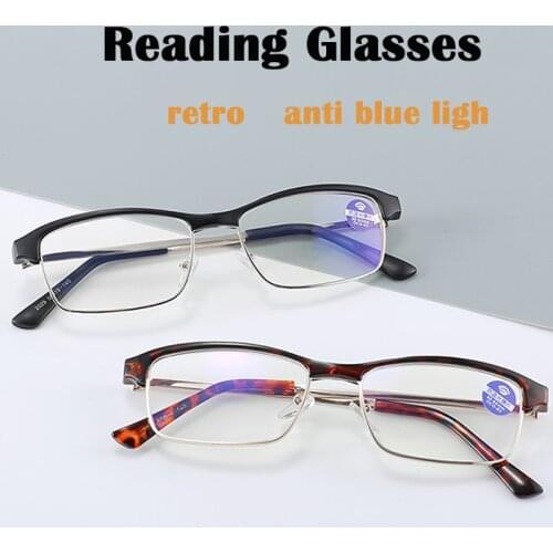 Half Frame Eyebrow Retro Anti Blue Light Reading Glasses Unisex Lightweight Clear UV Protection Hyperopia Glasses Black Leopard