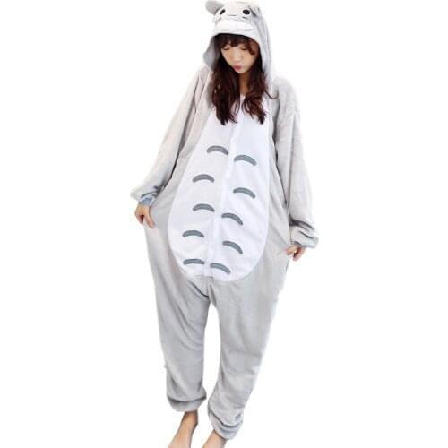 Kigurumi Totoro Neighbor Pajamas Adults Animal Onesies Winter Sleepwear Women Men Flannel Nightwear Cosplay Costumes