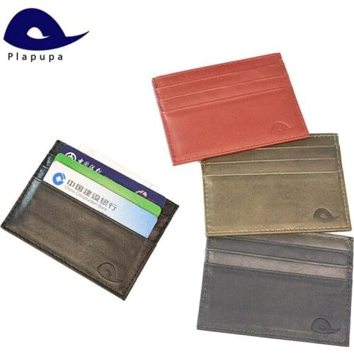Plapupa Vintage Cow Leather Business Credit Card Holder 7 pockets Mens Dry Matte Flat Wide id card Wallet Case