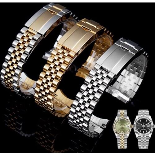 Solid Steel Arc Watchband For Rolex Oyster Type Constant Motion Stainless Steel Strap Mens And Womens Watch Chain 20mm Belt