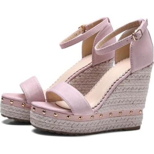 Women Sandals Summer 2018 Platform Sandals High Heels Shoes Ankle Strap Ladies Sandals Rivet Casual Footwear Pink Black