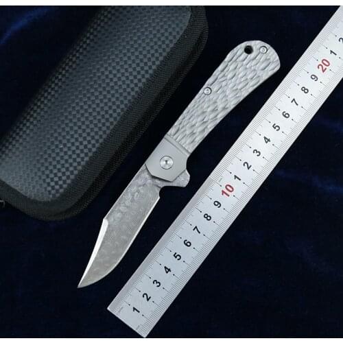 LEMIFSHE Folding knife Damascus steel blade Titanium alloy handle Outdoor tactical camping hunting pocket fruit knife EDC tool