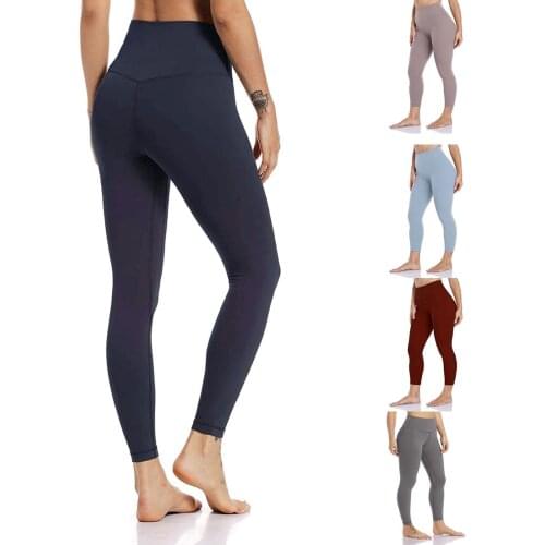 Sport Leggings Women High Waist Solid Color Quick Dry Tight Fitness Yoga Pants Nude Hidden Yoga Pants legging gainant femme E2