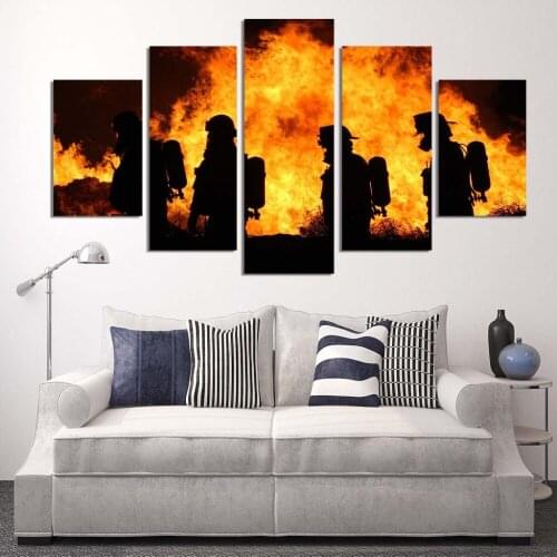High Quality 5 Panels HD Printed Fire Army Painting Canvas Print Room decor print poster Picture Canvas wholesale drop shipping