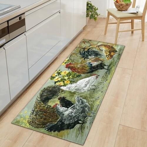 WUJIE Rooster Pattern Anti-slip Kitchen Mat Non-Slip Carpet Rectangle Rug Floor Mats Bedroom Mats Entrance Rugs Doormat Decor