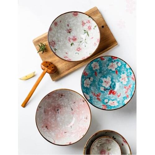 Japanese ceramic noodle soup bowl restaurant large ramen bowl home hand-painted cherry blossom porcelain tableware Eco-Friendly