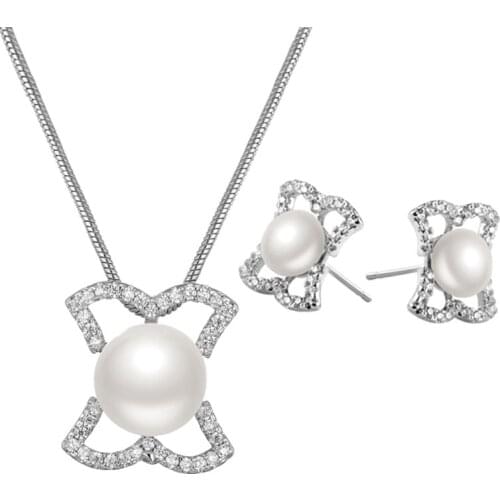 Pearl Earrings Sets Women Trendy Pearl Pendant Chain Necklaces Bridal Jewelry Sets For Women Zircon Wedding Jewelry