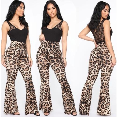 Woman Leopard Print Plus Size Pants Female 2021 High Waist Sexy Flares Trousers Ladies Casual Mopping Pants Wide Leg Long Pants