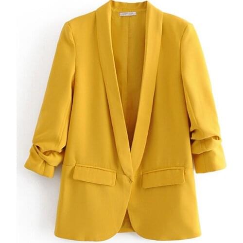 2021 New Elegant Crimping Three Quarter Sleeve Casual Blazer Candy Colors Open Stitch Female Outwear Coats ladys office Blazers