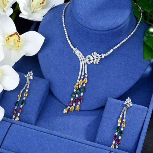 Be 8 Elegent Long Shinny CZ Dangle jewelry Sets Sparking Zircon Luxury Wedding jewelry Set Bijoux for Women Party Gifts S506
