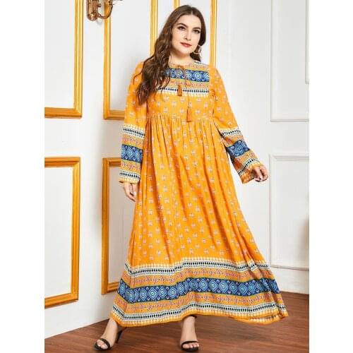 Plus Size 4XL Muslim Abaya Printing Dress Women Musulman Abayas Eid Islamic Clothing Dubai Arab Moroccan Kaftan Djellaba Robe