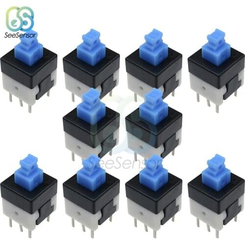 10pcs Square 8x8mm 6 Pin DPDT Mini Push Button Self-locking Switch G64 Multimeter Switch 8*8 mm