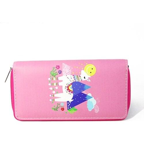 10PCS / LOT 3D Printing Cartoon Cute Alpaca Student PU Leather Long Wallet Clutch Purse Card Holder Phone Pocket Zipper Handbags