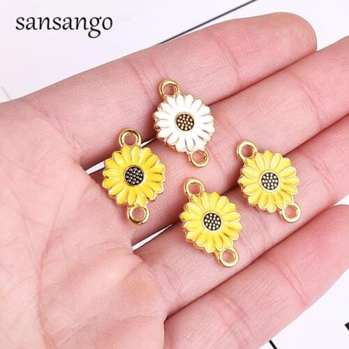 10pcs Yellow White Flower Charms Connector Pendants Making DIY Handmade Necklace Bracelet Finding Jewelry