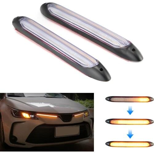 2x Led Car Daytime Running Lights Signal Lamp Waterproof Universal Auto Headlight Sequential Turn Signal Yellow Flowing Lamp