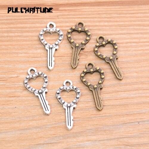 20pcs 11*25mm 2020 New Two Color Heart Key Charms Small Pendants Handmade Decoration Vintage For DIY Jewelry Making
