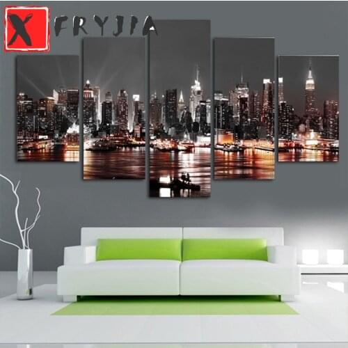 5pcs Diamond Painting City architecture night view DIY 5D Full Square round Diamond Embroidery Diamond Mosaic Cross Stitch decor