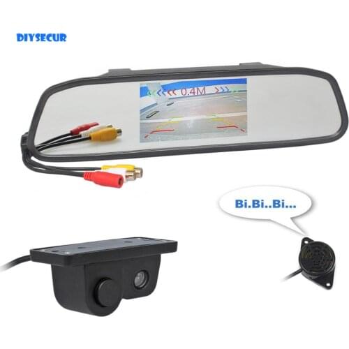 DIYSECUR 4.3" Car Mirror Monitor Rear View Monitor Auto Parking Monitor System Waterproof Parking Radar Sensor Backup Car Camera