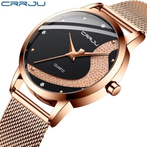 CRRJU New Women Fashion watches Top Brand Luxury Rose Gold Ultra-thin Wristwatch Business Casual Dress Waterproof Female Clock