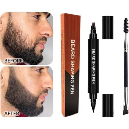 Four Prong Waterproof Sweat-proof Mens Beard Growth Pen Beard Enhancer Beard Dye Pen Rotating Beard Styling Board Comb Ruler
