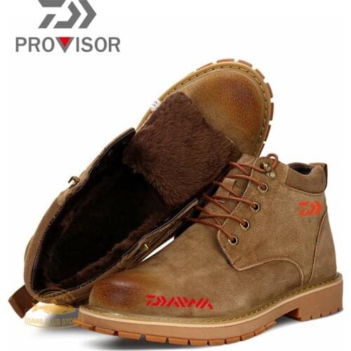 DAIWA Brand Mens Fishing Waterproof Keep Warm Shoes Outdoor Mountaineering Non-slip Wear-resistant Leather Breathable Shoes