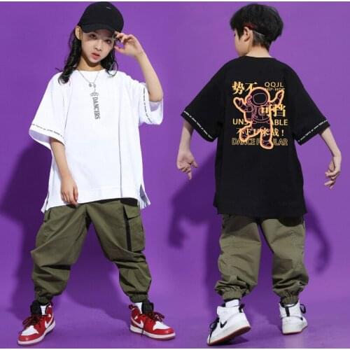 Kid Cool Hip Hop Clothing Graphic Tee Oversized T Shirt Top Tactical Cargo Pants for Girls Boys Jazz Dance Costume Clothes Wear