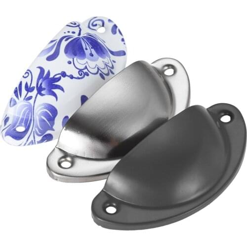 Shell shape Pull Handles Metal Knob Antique Classy Cabinet Drawer Retro Decor Kitchen Dark Gray/Porcelain/Silver w/screw 82*35mm