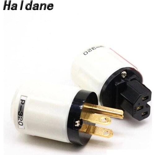 Haldane pair HIFI P-320 C-320 Gold Plated Brass Red Pure Copper US AC power plug Connector Plug for DIY AC power Cord Cable