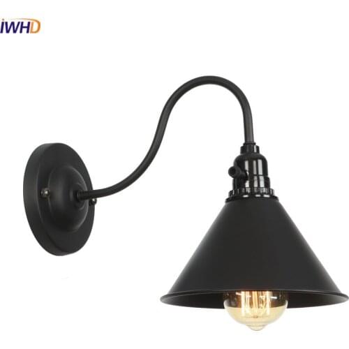 IWHD Iron Switch LED Wall Lamp Black Nordic Wandlamp Loft Vintage Industrial Wall Light Home Lighting Applique Murale Luminaire