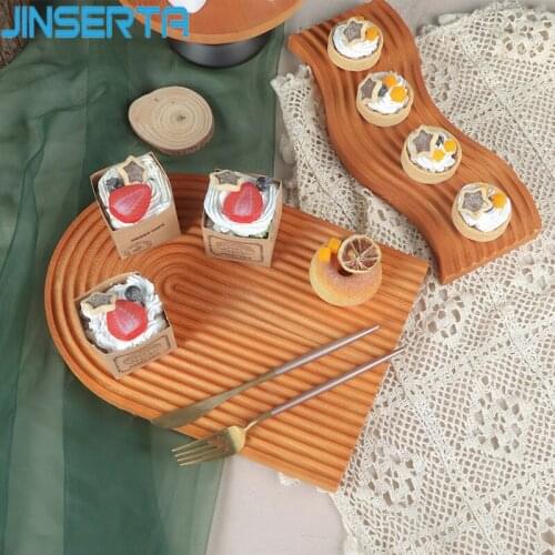 JINSERTA Wooden Storage Tray Dessert Fruit Cake Breakfast Bread Plate Desktop Sundries Decorative Tray Photography Props