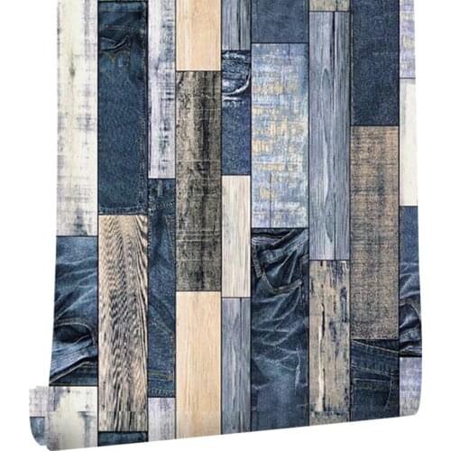 Classic Blue Wood Paper Self-Adhesive Removable Wood Peel and Stick Wallpaper Decorative Stick for Living Room Decoration