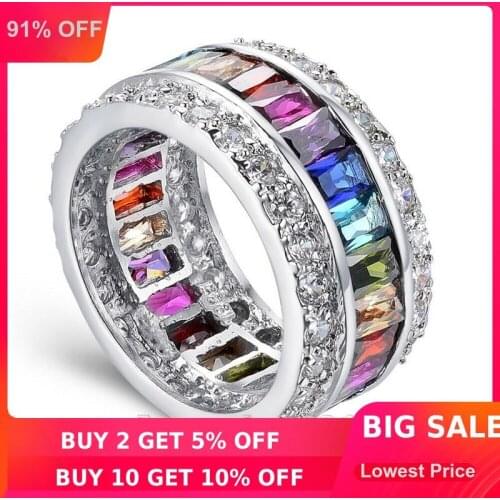 Choucong Fine Jewelry Full Mitil Color Gem AAAAA zircon cz 925 sterling Silver Engagement Wedding Band Ring For Women Sz 5-10