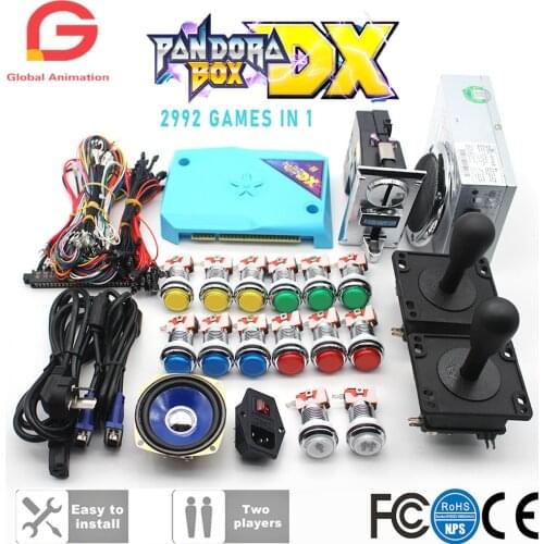 2 Player kit Chrome LED push button HAPP joystick coin acceptor arcade jamma Pandora Box DX support add Game HDMI VGA CGA CRT