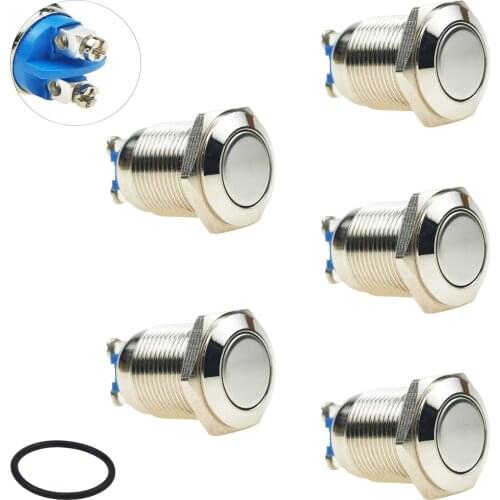 MONZYDQ 5Pcs 16mm5/8" Latching Push Button Switch,Waterproof Metal Pushbutton 220V AC 2A Self-Locking for Car Modificine