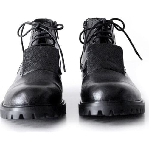 British High Street Lace Up Mens Ankle Boots Nature Leather Handmade Zipper Motorcycle Boots Gothic Punk Round Toes Safety Shoes