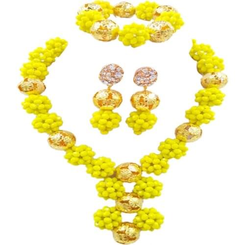 Opaque Yellow African Beads Jewelry Set Crystal Ball Beaded Necklace Sets Wedding Accessories Party Jewelry Gifts 1SJQ06