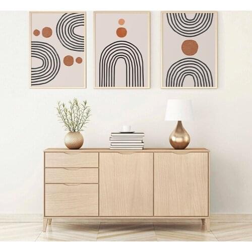 Mid Century Neutral Geometric Wall Art Poster Abstract Rainbow Pictures Canvas Painting Print for Living Room Modern Home Decor