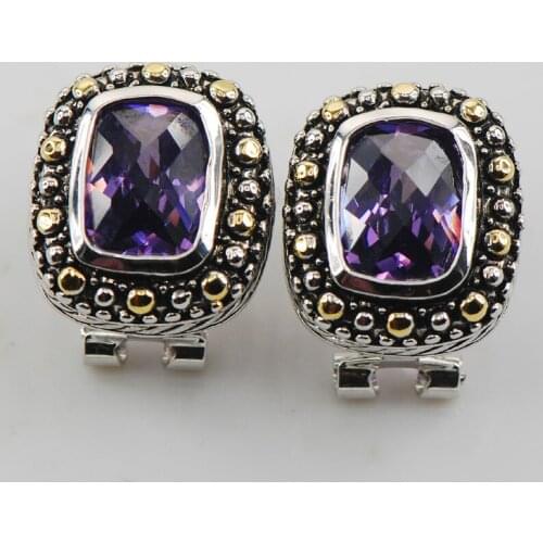 New Purple Crystal Zircon Woman 925 Sterling Silver Crystal Earrings TE483
