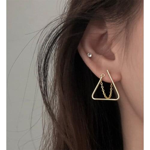 New Triangle Geometric Drop Earrings For Women Zircon Chain Korea Fashion Vintage Creative Trend Female Student Jewelry BOYULIGE