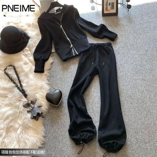 New Womens Large Size Tracksuit Casual Suit Womens Fashion Sweater Wide Leg Pants Two-piece Casual Cardigan Hoodie Pants Set