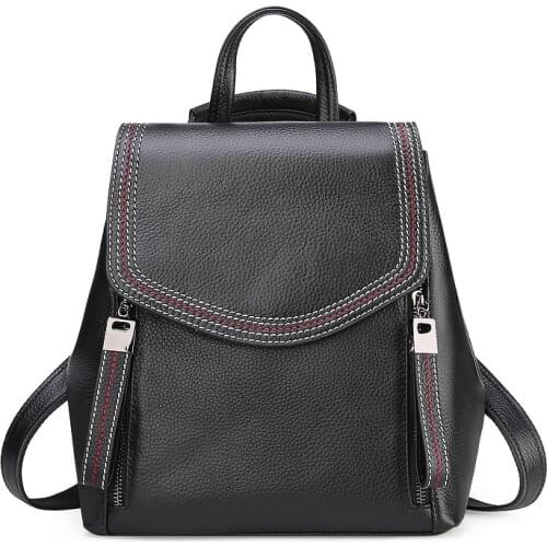 Solid Color Genuine Leather Backpacks for Women 2021 Fashion Female Small Backpack Lady Back Pack for School Teenagers Girls Bag