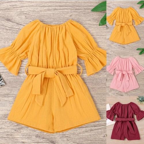 2021 Spring And Summer Solid Color Cotton Short-Sleeved Jumpsuit Pullover Girls Children Clothing Childrens Dress Vestidos
