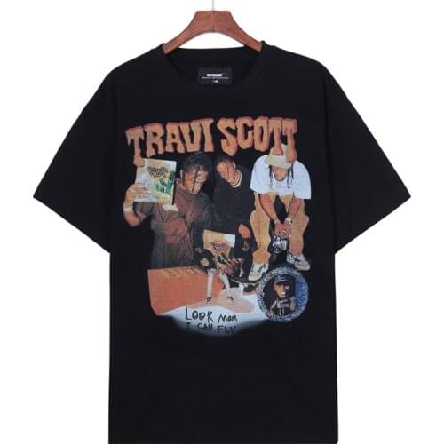 Hip Hop Tee Shirt Travis Scott Noir Rapper Print Streetwear Men Tshirts Cotton Funko Pop Short Sleeve Camisetas Hombre Verano