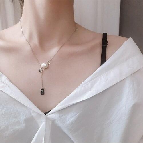 Female gifts s925 sterling silver jewelry pin necklace with tide pearl clavicle chain simple necklace wholesale