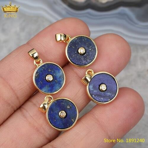 5Pcs/Lot Natural Stone Gold Pendant Charms,Lapis Sun Stone Round Charms Pendant For Necklace Bracelet Jewelry DIY Making