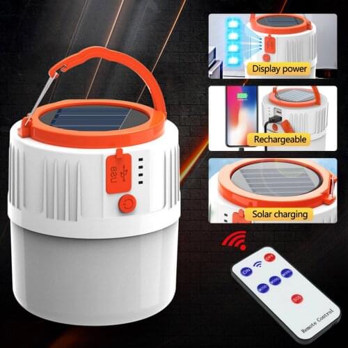 Portable Solar USB Rechargeable LED Camping Lantern Lamp Emergency Light with 6 Mode Remote Control for Fishing Adventure Hiking