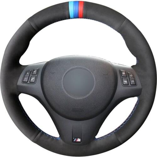 Hand sewing custom Black Suede 3 color Marker Car Steering Wheel Cover for BMW M3 2009-2013 E92