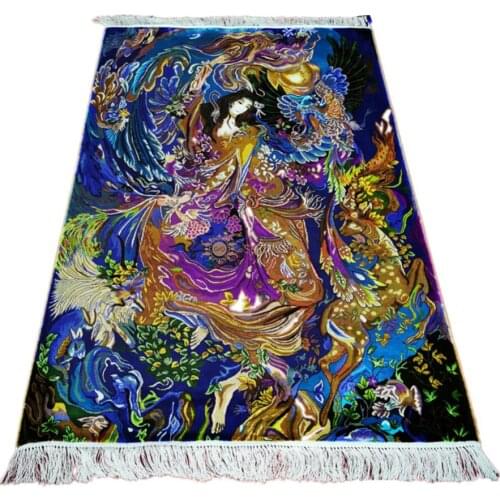 Seeykeep™ 3x4.5ft Silk Handknotted Exquisite The fairy And The Divine Beast Mythos With Azure Backcolor -FC3016045